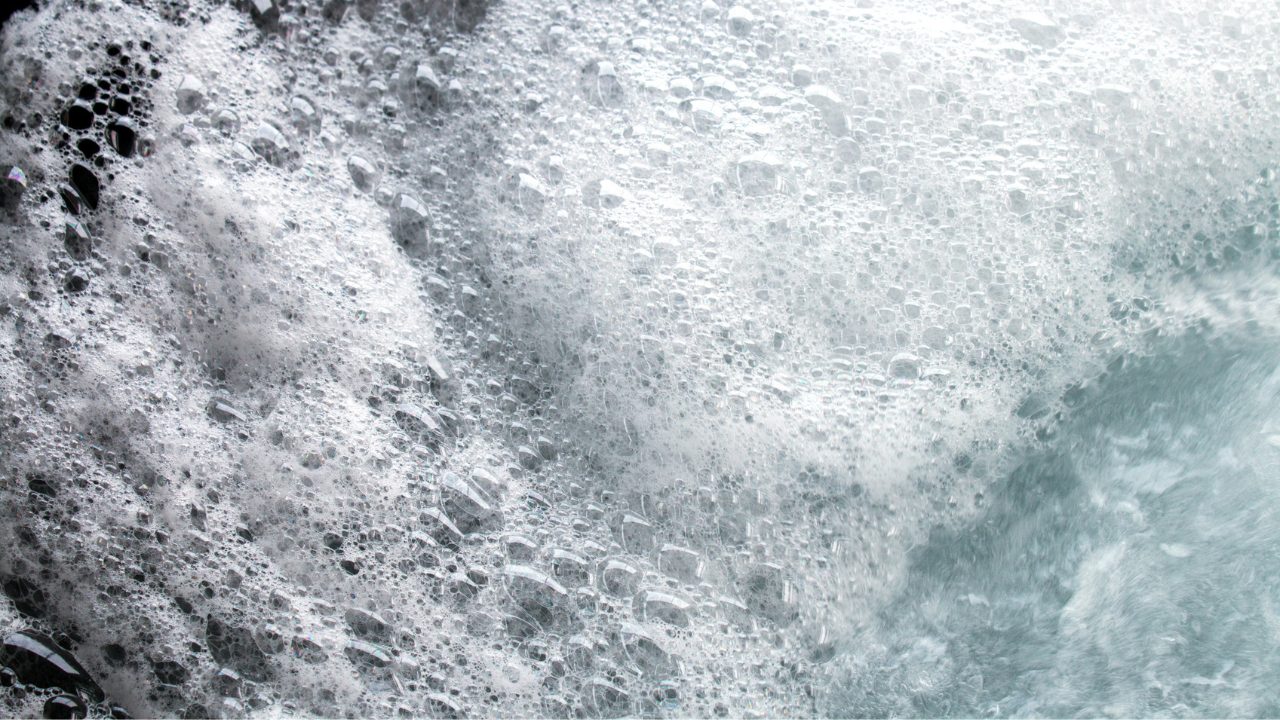 Close up shot of foamy hot tub water