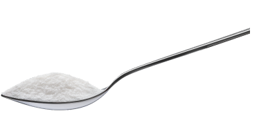 A silver tablespoon of chlorinating granules