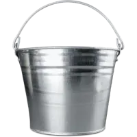 A stainless steel bucket with a transparent background.